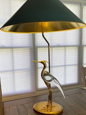 Rare 1985 Chapman Brass and Crystal Egret Lamps
